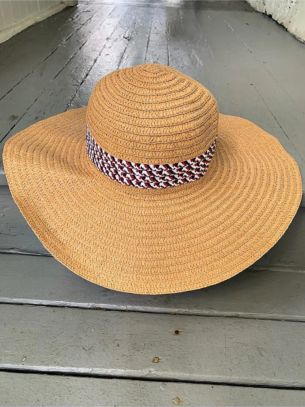 Capelli New York Style Woven Wide Brim Hat in Brown & Red NWT!
